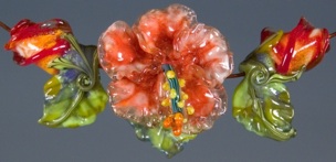 glass lampwork bead hibiscus flower with buds