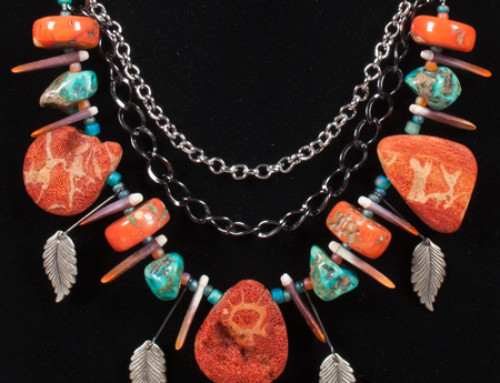 Coral & Turquoise Leaf Necklace – Southwestern Cowboy Chic