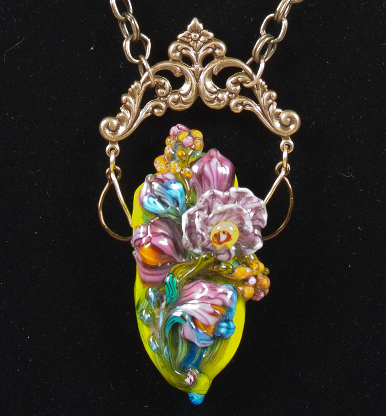 glass lampwork flower bouquet necklace by patsy evins