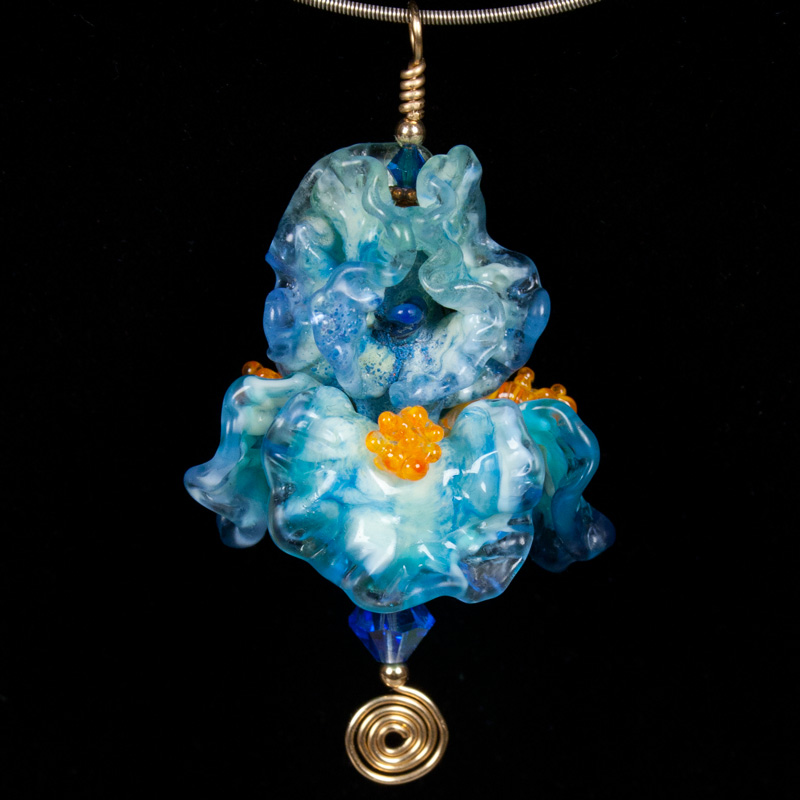 glass iris flower pendant