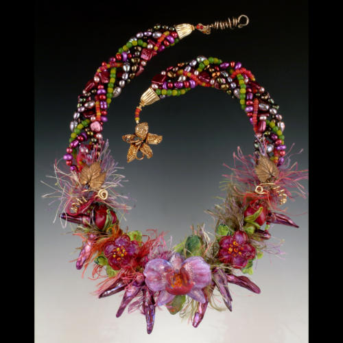 Glass Orchid Flower & Roses Couture Necklace