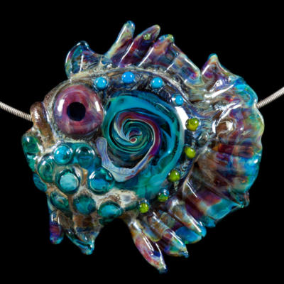Glass Queen Triggerfish Necklace, glass lampwork fish