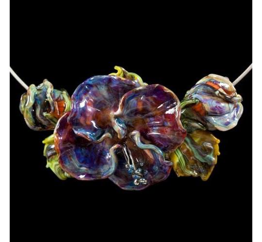 glass lampwork beads hibiscus flower with buds