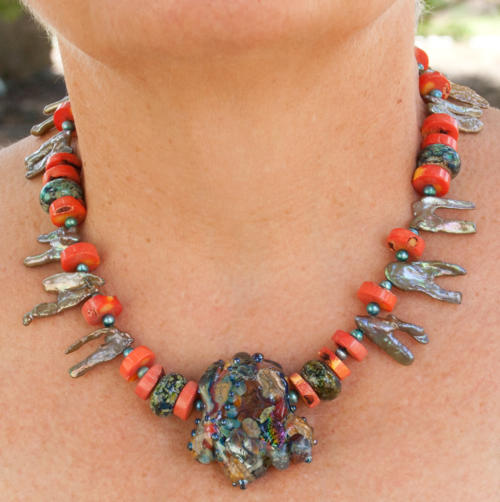 designer jewelry ocean beach necklace glass lampwork bead