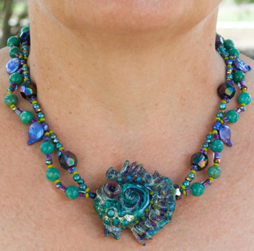 Glass Queen Triggerfish lampwork bead Necklace by Patsy Evins