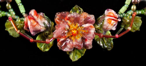 Glass "Red Rose Flower" Designer Weave Necklace