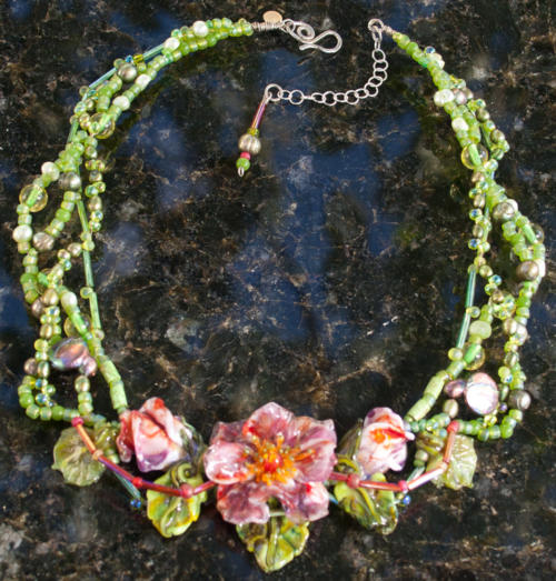Glass "Red Rose Flower" Designer Weave Necklace