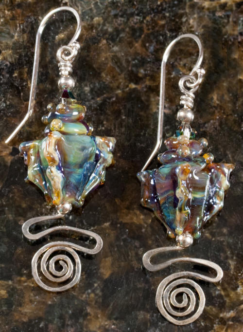 Glass Seashell Earrings of Triton Trumpets are artisan jewelry