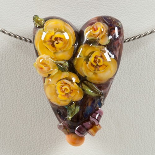 "Yellow Rose Heart" Glass Lampwork Flower Bead