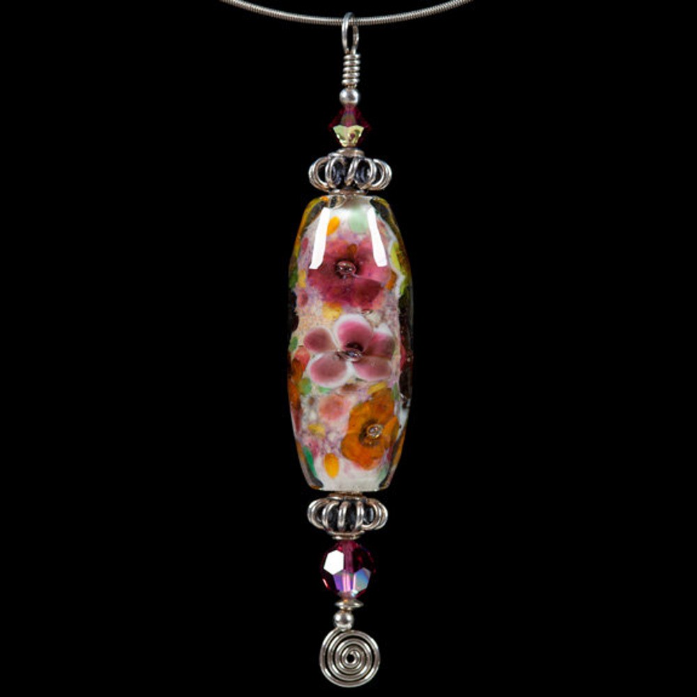glass lampwork bead "Monet's Wild Flowers" pendant of yellows, oranges, pinks