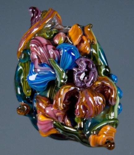 Artisan Fine Glass Flower Lampwork Bead "Garden Irises"