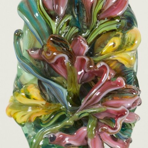 Artisan Glass Lampwork Flower Bead "Pink Lilies"