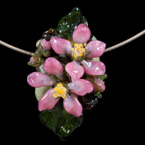 Glass Lampwork Bead Flowers "2 Apple Blossoms & 3 Buds"