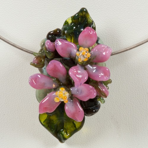 Glass Lampwork Bead Flowers"2 Apple Blossoms & 3 Buds"
