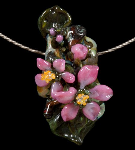 Glass Lampwork Flower Bead "2 Apple Blossoms"