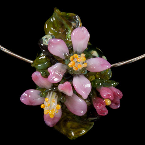 "Spring Apple Flower Blossoms" Lampworked Glass Bead