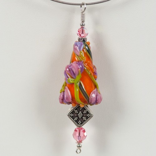 Lampworked Glass- "Purple Pink Peony Blooms" Pendant