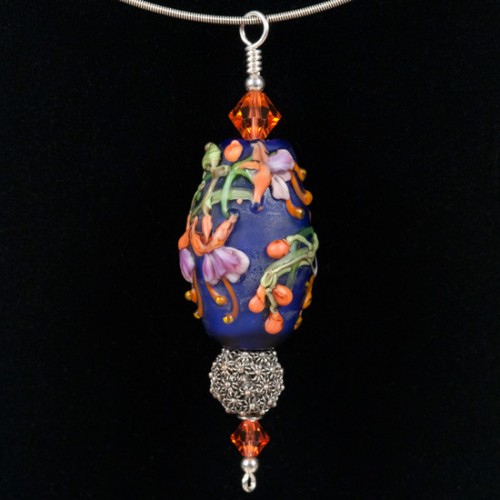 "Peachy Purple Fuchsias" Glass Lampwork Pendant