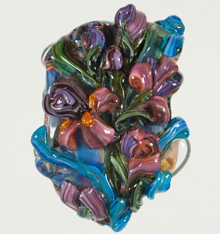 Glass Lampwork Flower Bead - "Purple Irises"