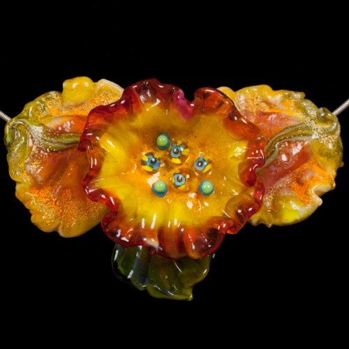 Yellow Poppy "Sunshine" glass lampwork flower beads