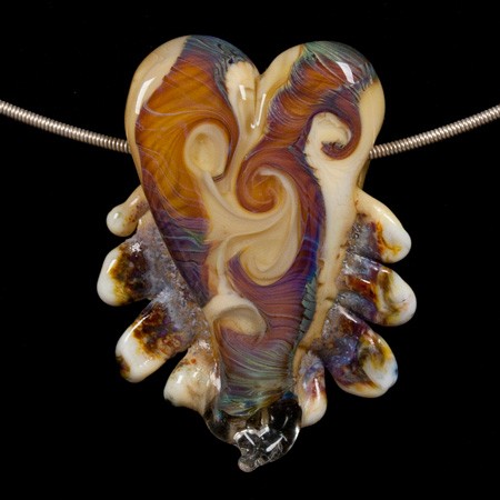 "Flaming Heart" Glass Lampwork Bead