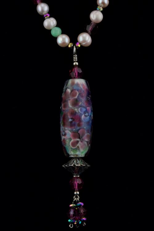 Monet's Waterlilies, glass lampwork floral bead necklace