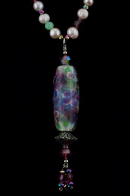 Monet's Waterlilies, flowers of glass, glass lampwork floral bead necklace