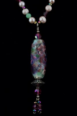 Monet's Waterlilies, glass lampwork floral bead necklace, flowers of glass