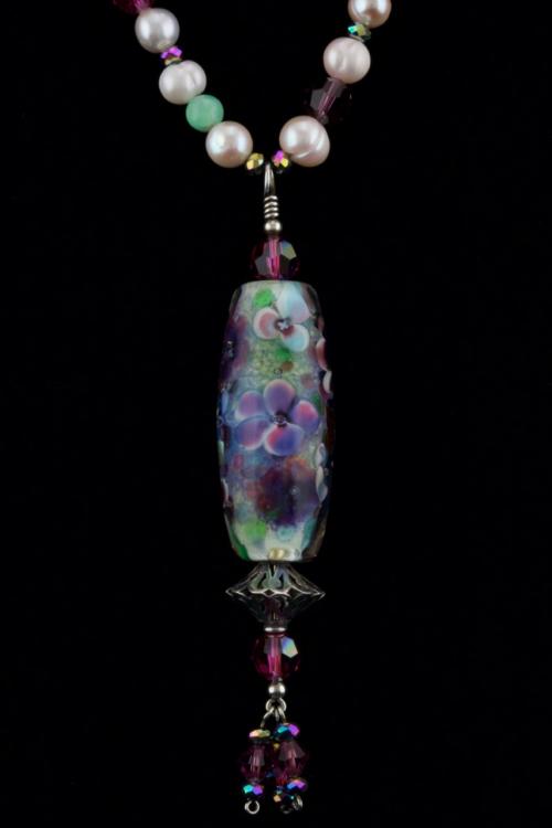 Monet's Waterlilies, glass lampwork floral bead necklace