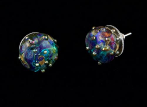 Iridescent glass abstract lampwork earring stubs by patsy evins