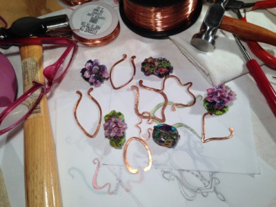 glass lampwork & silverwork hydrangea flower pendant