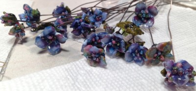 glass lampwork blue hydrangea flower beads