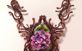 Making glass beads, Pink Glass lampwork Hydrangea flower necklace