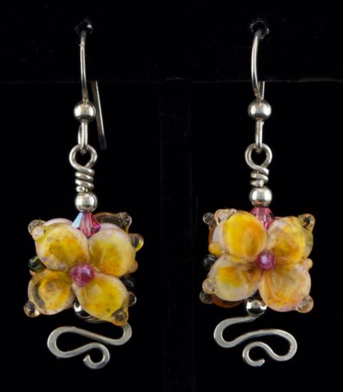 artisan handcrafted Yellow Hydrangea Flower Earrings Dangle Earrings with sterling silver