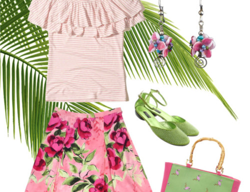 Summer spiced Tropical flower Outfit with glass  Hydrangea drop earrings
