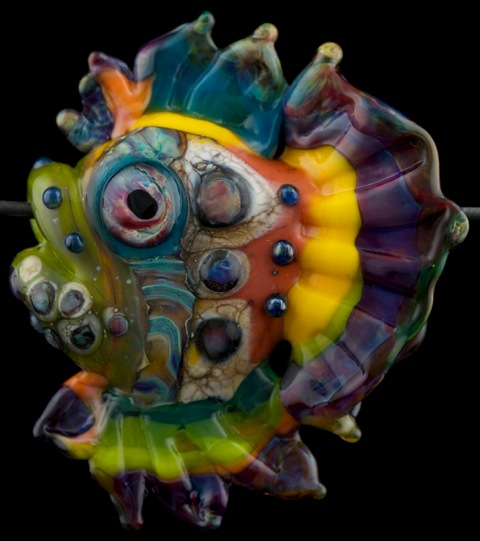 'Rainbow Clown' Art Glass Fish Bead