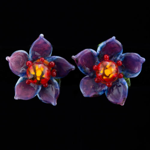 Purple glass wild flower fine jewelry earrings by Patsy Evins