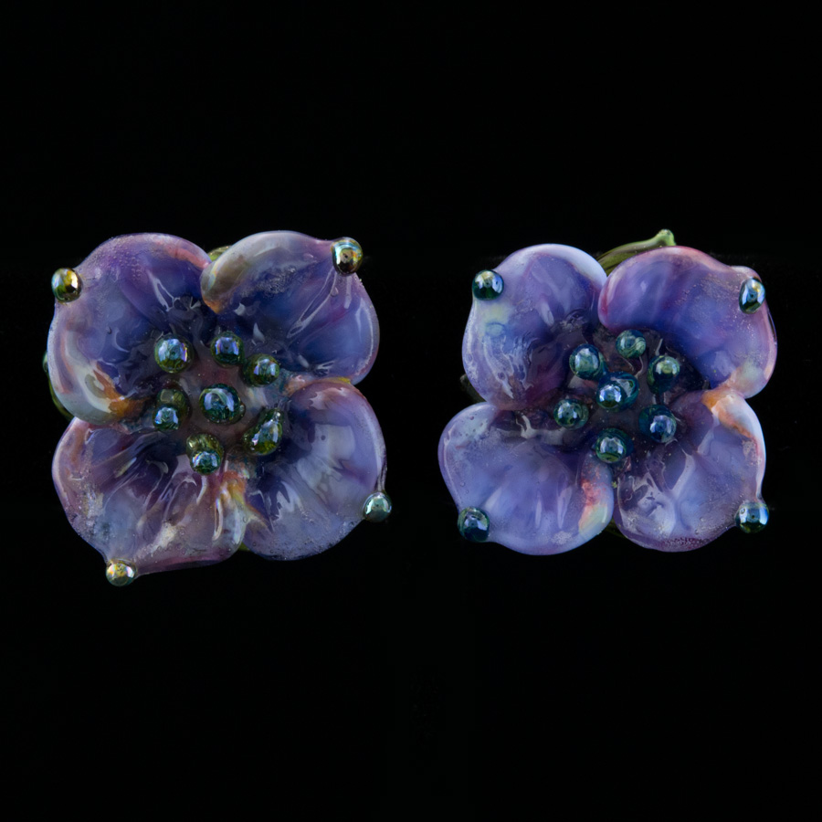 blue wildflower stud art glass flowers earrings