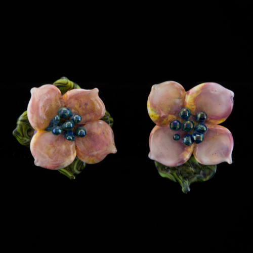 Pink Flower Fine Sculpture glass flower Earrings by Patsy Evins