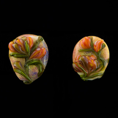 Orange Floral Bouquet Art Glass Earrings