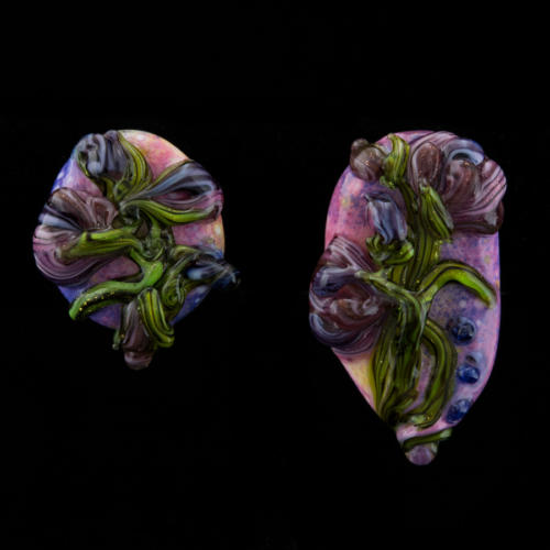 Purple Floral Bouquet Art Glass Earrings