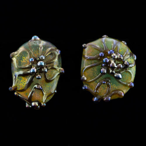 Mint Green Flower Drawing Glass Earring Studs
