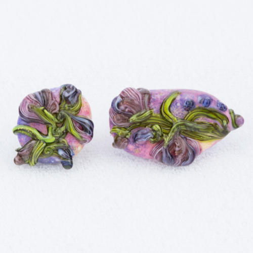Purple Floral Bouquet Art Glass Earrings Art Nouveau