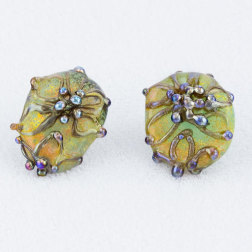 Mint Green Flower Drawing Glass Earring Studs
