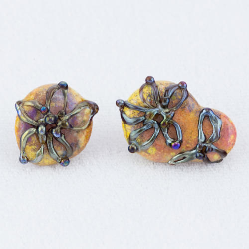 Flower Drawing Glass Earring Studs