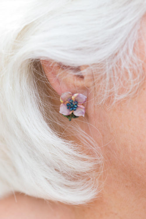 Pink Flower Glass Lampwork bead Sculpture Earrings by Patsy Evins