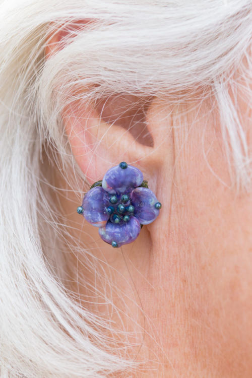 wildflower stud art glass earrings lampwork art