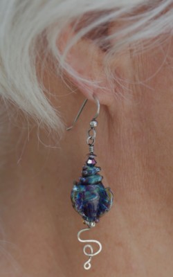 iridescent blue triton seashell earrings