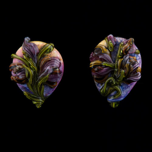 Violet Art Nouveau Floral Bouquet Art Glass Earrings