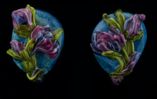 Art Nouveau Flower Bouquet Glass Earrings Studs with Peonies